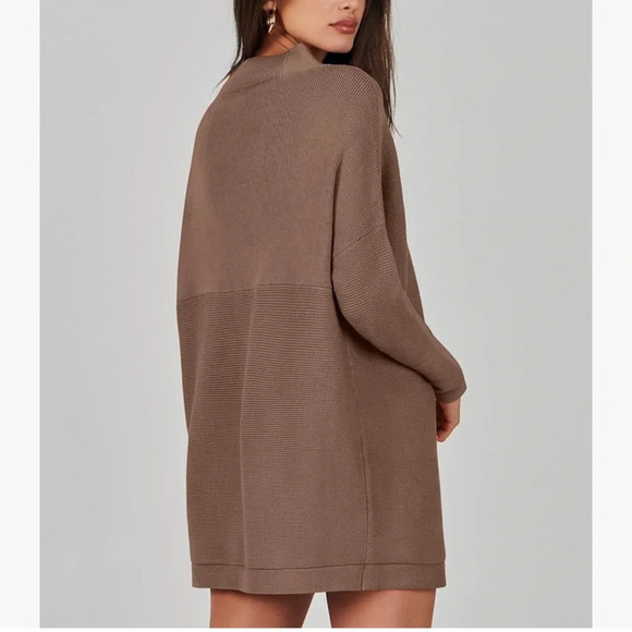 Anrabess Women's Casual Turtleneck Long Sleeve Loose Oversized Sweater Brown L - Picture 9 of 11